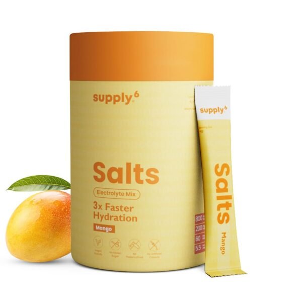 Supply6 Salts | Electrolyte Mix | Zero Added Sugar | Sodium, Potassium, Magnesium, Zinc & Fiber | Keto Friendly, Vegan Friendly, No Preservatives (54 Servings, Mango)