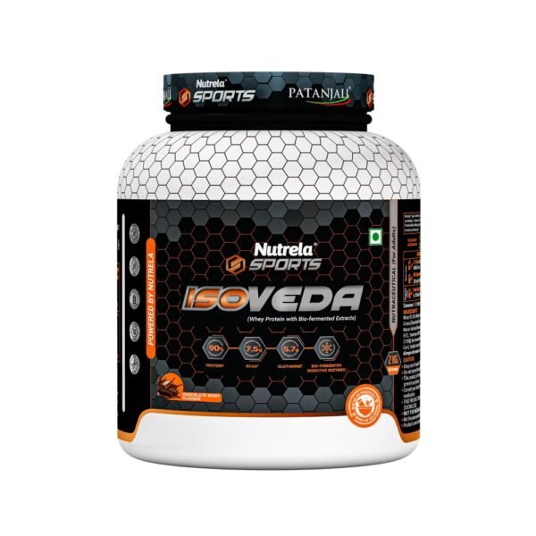 NUTRELA Sports Patanjali Whey Protein Isolate 2kg | 27g Protein Per Scoop | 7.5g BCAA, 5.7g Glutamine with Digestive Enzymes for quick absorption & easy digestion | Muscle - Building & Recovery | Irish Chocolate | 100% Vegetarian