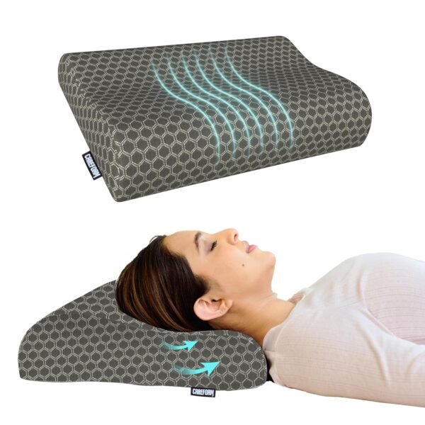 CareFoam Memory Foam Cervical Neck Pillow | 2 Years Warranty | Pain Relief Sleep, Improves Posture Spinal Alignment, Neck Pain Relief | Medium 21 x 13 x 4 Inch | Black acquard Cover | Pack of 1