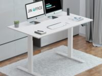 JIN OFFICE Zenith Electric Height Adjustable Table| Standing Desk with 100 Kg Wt. Capacity & 3 Year Warranty| Sit Stand Table with 3 Memory Preset (White Frame | White Top, 1200 x 750 mm)
