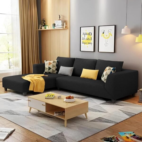 Casaliving Minta LHS 4 Seater L Shape Sofa Set for Living Room (Black in Colour Fabric) Premium Fabric Sofa Set for Living Room