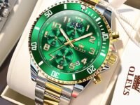 OLEVS Men's Business Watch Gold Blue with Large Easy-Read Analog Quartz Date Display Luxury Stainless Steel Band Waterproof Luminous Hands