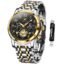 OLEVS Men's Business Watch Gold Blue with Large Easy-Read Analog Quartz Date Display Luxury Stainless Steel Band Waterproof Luminous Hands