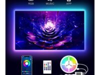 2-Meter 5050 Smart LED Strip Light USB WiFi Music Sync, RGB Color Changing, Compatible with 65-Inch TVs, Bluetooth Remote Control, Gaming Room Decor Lighting Kit(Remote + Bluetooth) Plastic