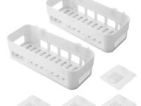 2PCS AB Plastic Suction Bathroom Shelf Over Toilet No Drilling Adhesive Bathroom Storage Rack Organizer Rustproof Wall Mounted Shower Basket for Kitchen (2)