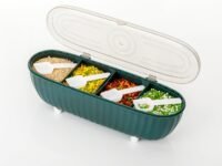 4 Compartments Seasoning Box With Lid, Storage Container, Cover and Serving Spoons, Kitchen Condiment Jars, Plastic Set (MultiColor / 1 Pcs)