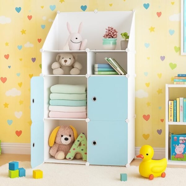 4 Door Plastic Wardrobe for Kids - Cupboard for Clothes Storage Rack, Almirah for Clothes, Baby Collapsible Wardrobe, Multi-Purpose Kids Storage Organizer for Books,Toy,Living Room