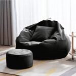 4XL Bean Bag with Footrest and Cushion for Adults, Kids & Teen Without Beans Ultra Soft Leatherette Bean Bag Chair for Comfortable and Cozy Seating (XXXXL Cover Only, Black)