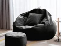 4XL Bean Bag with Footrest and Cushion for Adults, Kids & Teen Without Beans Ultra Soft Leatherette Bean Bag Chair for Comfortable and Cozy Seating (XXXXL Cover Only, Black)