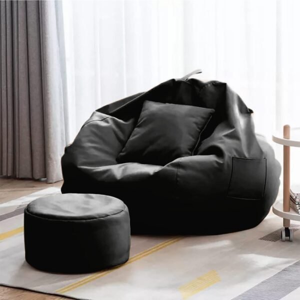 4XL Bean Bag with Footrest and Cushion for Adults, Kids & Teen Without Beans Ultra Soft Leatherette Bean Bag Chair for Comfortable and Cozy Seating (XXXXL Cover Only, Black)