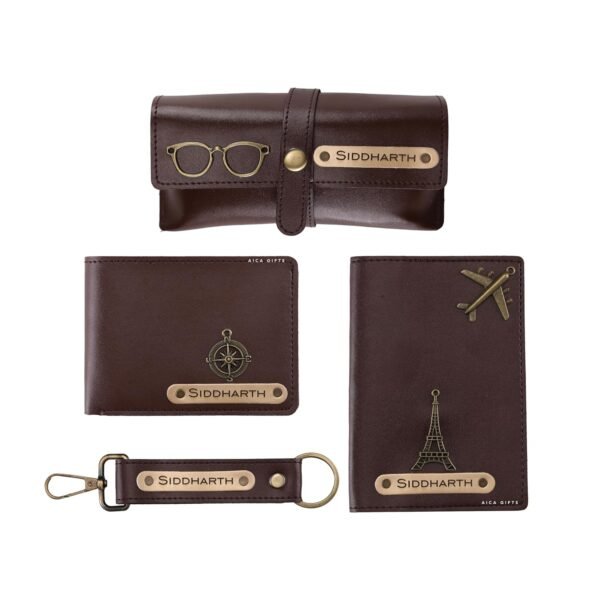 AICA Personalised Gift for Man Custom Name Wallet Accessories Combo Set for Husband Boyfriend Father (Darkbrown)