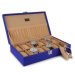 ALAWO Men's Women's Watch Box Organizer Case with 12 Slots of Watches in PU Leather with Blue&Cream Color