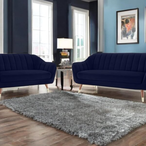 AMATA Marino Solid Wood 3+2 Seater Suede Velvet Fabric Sofa Set with Two Cushions Perfect for Home Office Guests Living Room (04 Royal Blue, 3+2 Seater)(03 Year Warranty)