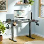 ARTIKEL Artidesk Eco Electric Height Adjustable Table for Office Work & Home-Sit Stand Gaming Desk 80kg Load, Cup Holder, 2 Hooks,Cable Organizer 2Split Tabletop (Black, 100x60 CM)