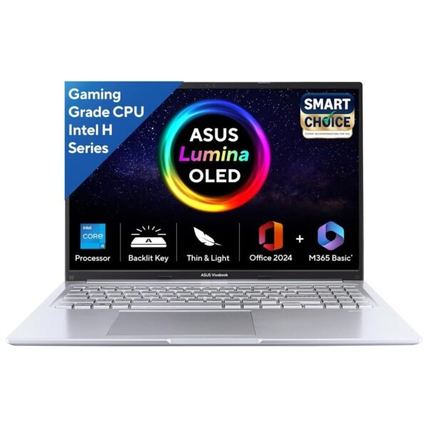 ASUS Vivobook 16,Smartchoice, 13th Gen, Intel Core i5-13420H,16GB RAM,512GB SSD,FHD, OLED,Win 11,M365 Basic (1Y),Backlit Keyboard,Office 2024,Silver,1.88 kg,X1605VA-SH1952WS, Thin & Light Laptop