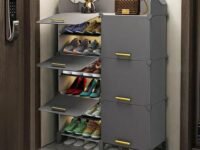 AYSIS Premium Modular Plastic Shoe Rack for Home with Door | 𝟏𝟐-𝐓𝐢𝐞𝐫 Stackable Shoe Organizer | Waterproof & Dustproof | Space Saving Storage for Home, Bedroom & Entryway【Grey, 12-Shelf-6-Door】
