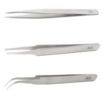 Alis Curved, Straight and Plucker Tweezer Set of 3 Eyebrow Tweezer Set - Great Precision for Facial Hair, Ingrown Hair, Splinter and Blackhead Remover