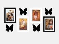 Amazon Brand - Solimo Set of 4 Black & White Photo Frames With Mount Paper (6 X 8 Inch - 2 Pcs Black & 2 Pc White) & Butterfly Plaques