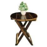 Antique Wooden Foldable end Table | Side Table | Small Coffee Table | Corner Stool | Indoor-Outdoor Plant Stand | Round - Brown | 12 x 12 x 13 inches for Home Decor
