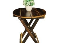 Antique Wooden Foldable end Table | Side Table | Small Coffee Table | Corner Stool | Indoor-Outdoor Plant Stand | Round - Brown | 12 x 12 x 13 inches for Home Decor