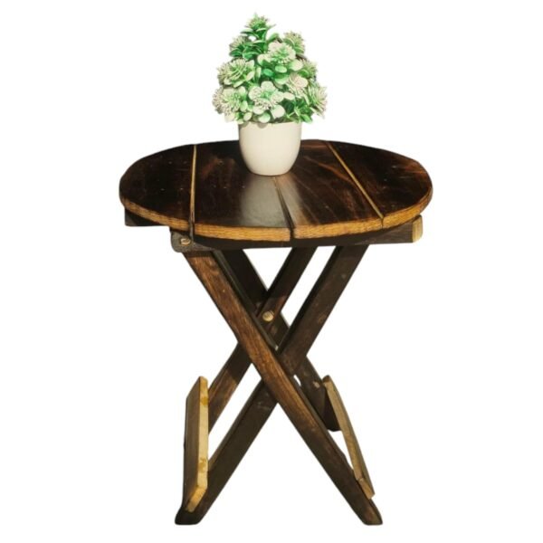 Antique Wooden Foldable end Table | Side Table | Small Coffee Table | Corner Stool | Indoor-Outdoor Plant Stand | Round - Brown | 12 x 12 x 13 inches for Home Decor