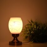 Artisanal Metal Table Lamp with Hand Decorated Glass Shade A Stylish Home Decor Accent, Pack of 1, 15 X 15 X 21.5 Cm.