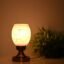Artisanal Metal Table Lamp with Hand Decorated Glass Shade A Stylish Home Decor Accent, Pack of 1, 15 X 15 X 21.5 Cm.