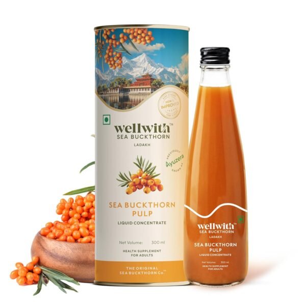Ayuzera (Wellwith) Himalayan Sea Buckthorn Pulp Concentrate 300ml | Cold-Pressed | Makes 50 Glasses | Natural Vitamin C, Omega 3 6 7 9, Antioxidants | Immunity, Skin Glow & Gut Health Support | Juice Seabuckthorn