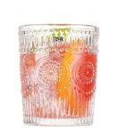 BINZO Drinking Glasses, Set of 6, 300 ml, Premium Beautiful Glassware for Water, Juice, Beer, Cold Drinks, Rock Glass, Ribbed Floral Design Tumblers MultiUse (Romantic, Small, Set of 6, 300 ml)