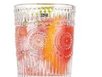 BINZO Drinking Glasses, Set of 6, 300 ml, Premium Beautiful Glassware for Water, Juice, Beer, Cold Drinks, Rock Glass, Ribbed Floral Design Tumblers MultiUse (Romantic, Small, Set of 6, 300 ml)