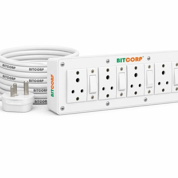 BITCORP 6A Extension Board 4 Socket 4 Switch, 1500W, 2M 0.75mm ISI Certified Wire