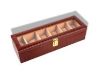 Birch & Co. Watch Box Organizer – 6 Slot Display Case with Glass Lid, PU Leather, Soft Velvet Interior – Elegant Storage for Men’s & Women’s Watches, Jewelry & Accessories – Gift-Ready Case, Brown