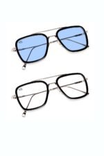 Blue Light Blocking Computer Glasses Gaming Filter Transparent Square Eyeglasses for Eye Protection Men and Women, Tablet/Laptop/Mobile/TV, Anti-blue/Tony Stark/Aviator Frames COMBO of 2,