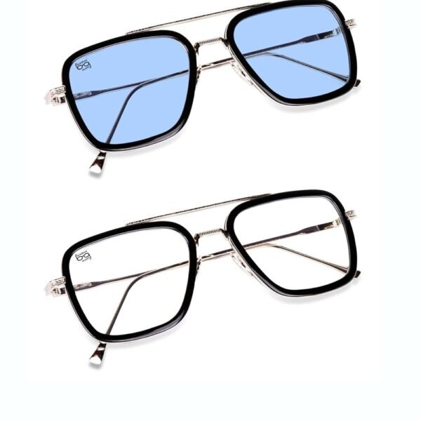 Blue Light Blocking Computer Glasses Gaming Filter Transparent Square Eyeglasses for Eye Protection Men and Women, Tablet/Laptop/Mobile/TV, Anti-blue/Tony Stark/Aviator Frames COMBO of 2,