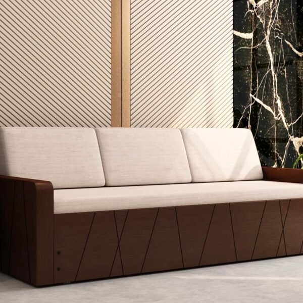 Bluebite Berry Sofa Cum Bed (Cream) | Wenge Finsh | 3 Back Cushions | Pull-Out Mechanism | 3 Seater Wooden Sofa | Queen Size | Mattress with Removable Cover | Box Storage Space