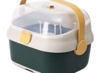 Britannia Baby Bottle Drying Rack Container With Drainer,Portable Nursing Cutlery Box Container With Cover, Holder For Baby&Toddler,Portable Kitchen Cabinet Organizer,Easy To Clean Drainer(White)