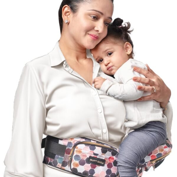 BuTT BaBy Carrier Honeycomb With Hip Seat, In-Built Mini Diaper Bag With 5 Storage Pockets, Waist Belt Carrier For Toddler 3 To 36 Months Or Upto 18 Kgs Weight, Baby Side Hip Carrier