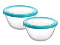 CELLO Ornella Round Glass Mixing Bowls for Kitchen with Lid Set of 2 Pieces, 500ml Transparent | Freezer & Fridge Safe, Microwave Oven & Dishwasher Safe Toughened Glass Bowl for Serving Mixing Dining