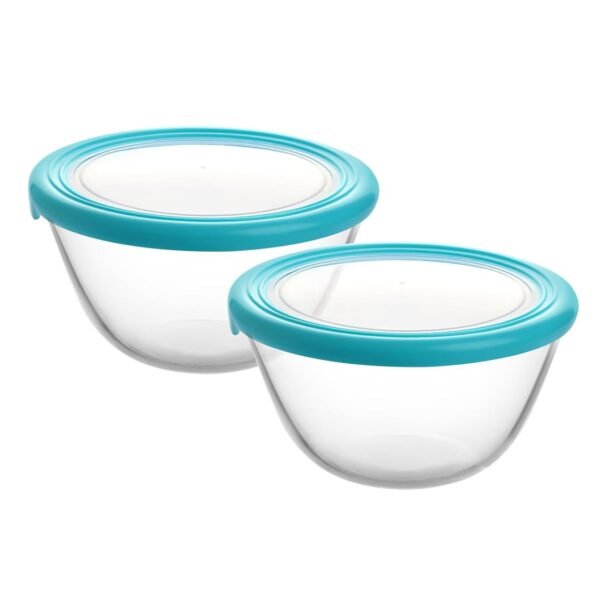CELLO Ornella Round Glass Mixing Bowls for Kitchen with Lid Set of 2 Pieces, 500ml Transparent | Freezer & Fridge Safe, Microwave Oven & Dishwasher Safe Toughened Glass Bowl for Serving Mixing Dining