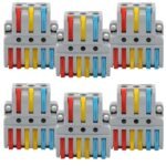 Compact Splicing Electrical Connectors - 3 to 6 Wire Connectors - Terminal Block Connectors - Lever Wire nut Connectors (6pcs, 3 to 6 Inline, Multi)