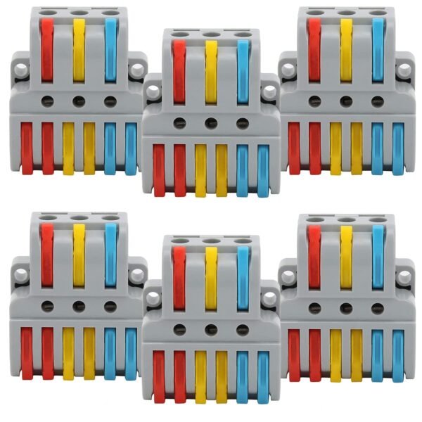 Compact Splicing Electrical Connectors - 3 to 6 Wire Connectors - Terminal Block Connectors - Lever Wire nut Connectors (6pcs, 3 to 6 Inline, Multi)