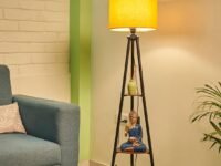 Crosscut Furniture Metal Floor Lamp with 3 Shelves (Fresh Yellow) LED Bulb Included