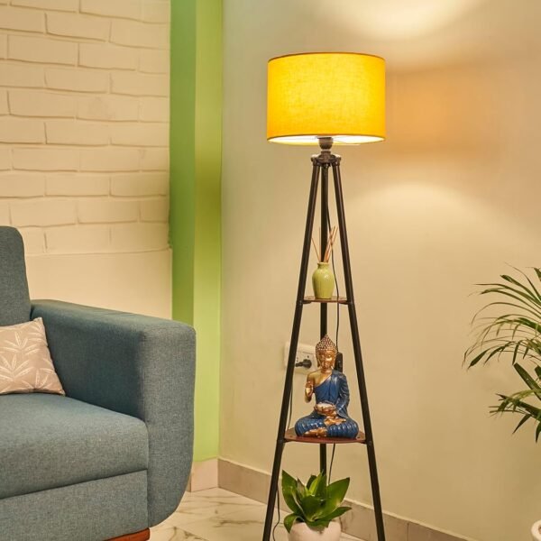 Crosscut Furniture Metal Floor Lamp with 3 Shelves (Fresh Yellow) LED Bulb Included