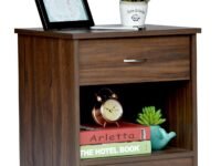 DeckUp Bei Engineered Wood Bed Side Table and End Table with Storage and Drawer (Walnut, Matte Finish)