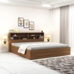 DesignFit Engineered Wood King Size Bed with Box Storage | Wooden Double Bed Cot Palang Furniture for Bedroom Living Room (Walnut Finish)