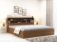 DesignFit Engineered Wood King Size Bed with Box Storage | Wooden Double Bed Cot Palang Furniture for Bedroom Living Room (Walnut Finish)