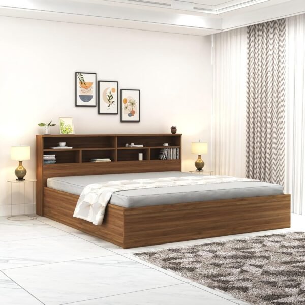 DesignFit Engineered Wood King Size Bed with Box Storage | Wooden Double Bed Cot Palang Furniture for Bedroom Living Room (Walnut Finish)