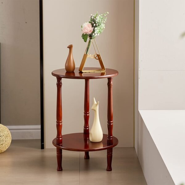 Device Bas with BROWN ART SHOPPEE Round Side Table, 2-Tier End Table for Small Spaces, Wooden Coffee Table With Wood Legs (Walnut)
