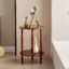 Device Bas with BROWN ART SHOPPEE Round Side Table, 2-Tier End Table for Small Spaces, Wooden Coffee Table With Wood Legs (Walnut)