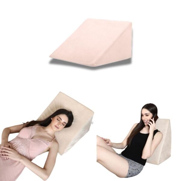 Dormyo Wedge Pillow Memory Foam for Back Support - Wedge Pillow for Neck & Back Pain - Acid Reflux Pillows for Sleeping - High Resilience Foam with Zipper Outer Velvet Cover 18" X 17.5" X 11" Cream